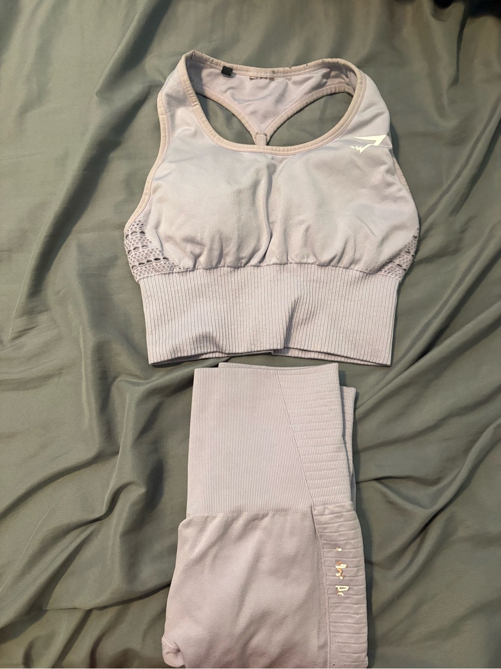 Gymshark Lavender Seamless Ribbed Sports Bra and leggings set